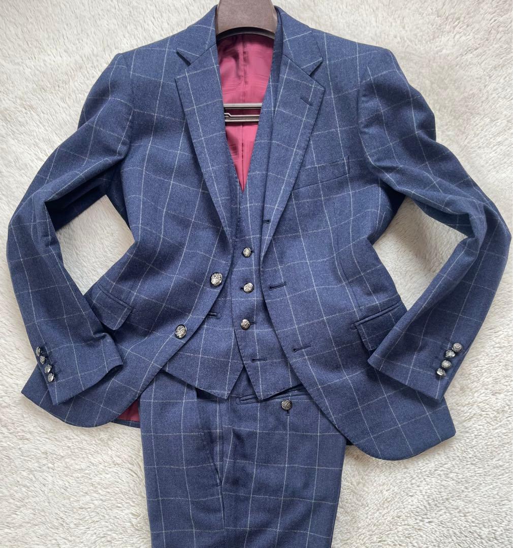 【希少】FINTES オーダースーツ　セットアップ　スリーピース　ネイビー