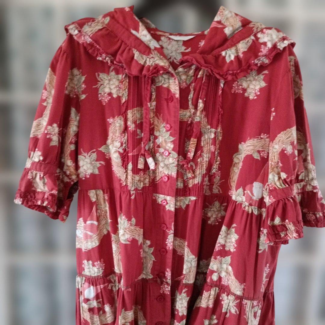 ピンクハウス♡希少な小人柄♡花柄フリル付き羽織りロングワンピース