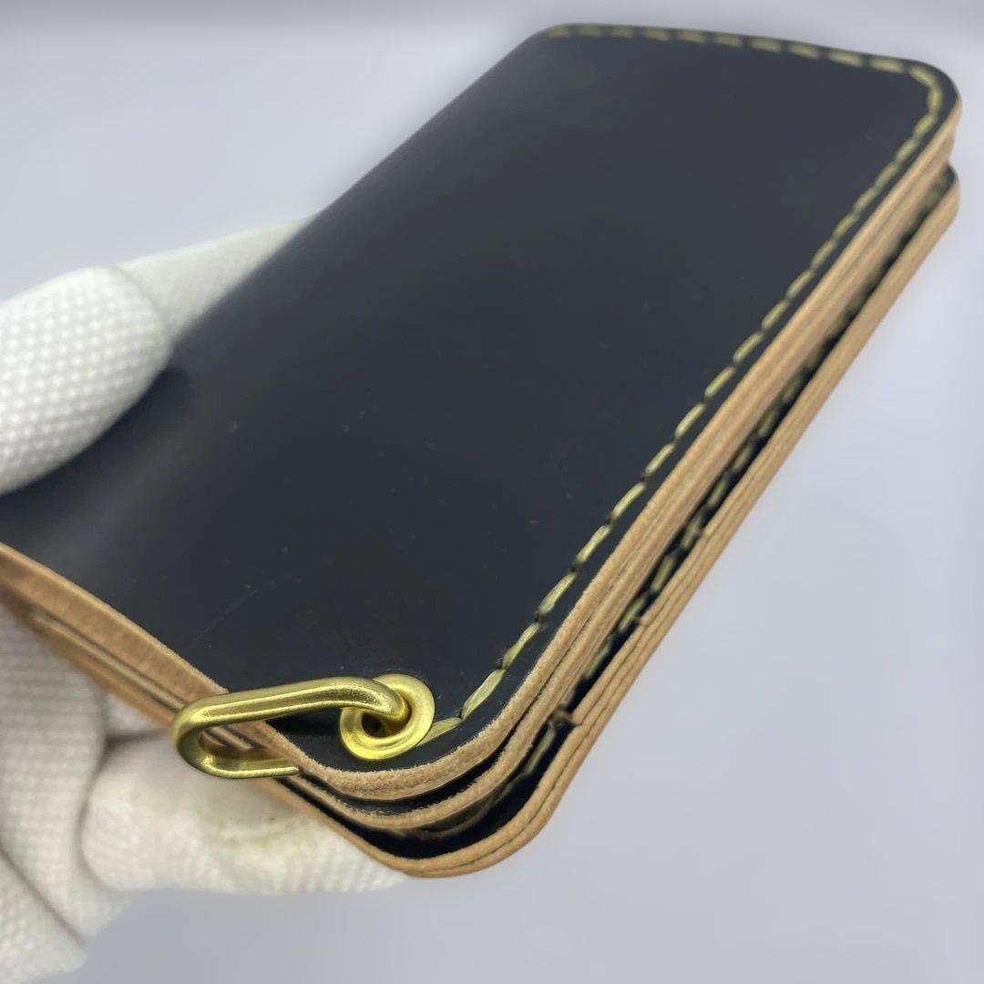 人気の折らずお札収納 丘染めブラックの無骨トラッカーウォレット T-MTW726