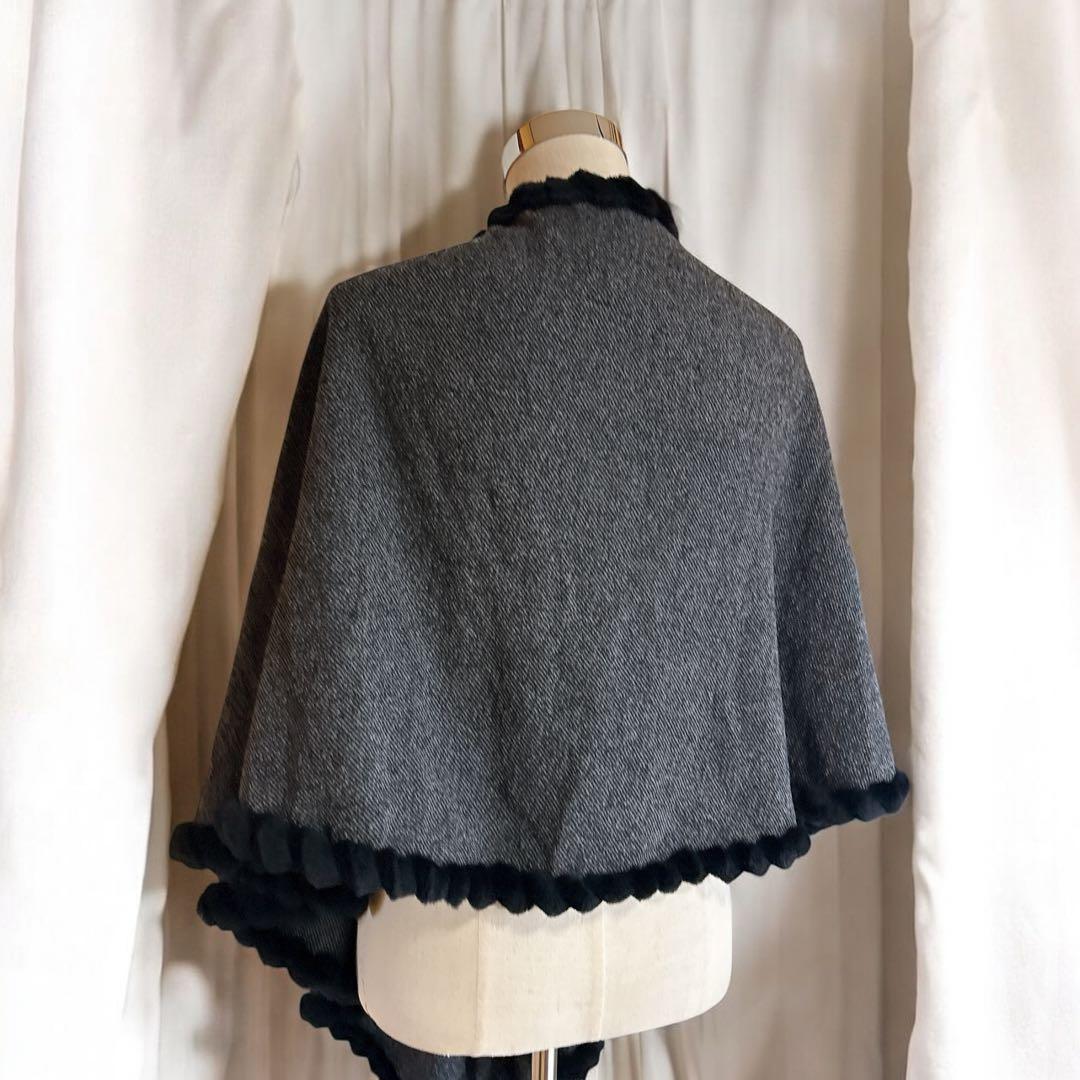 jun ashida ジュンアシダ ポンチョ リアルファー グレー系