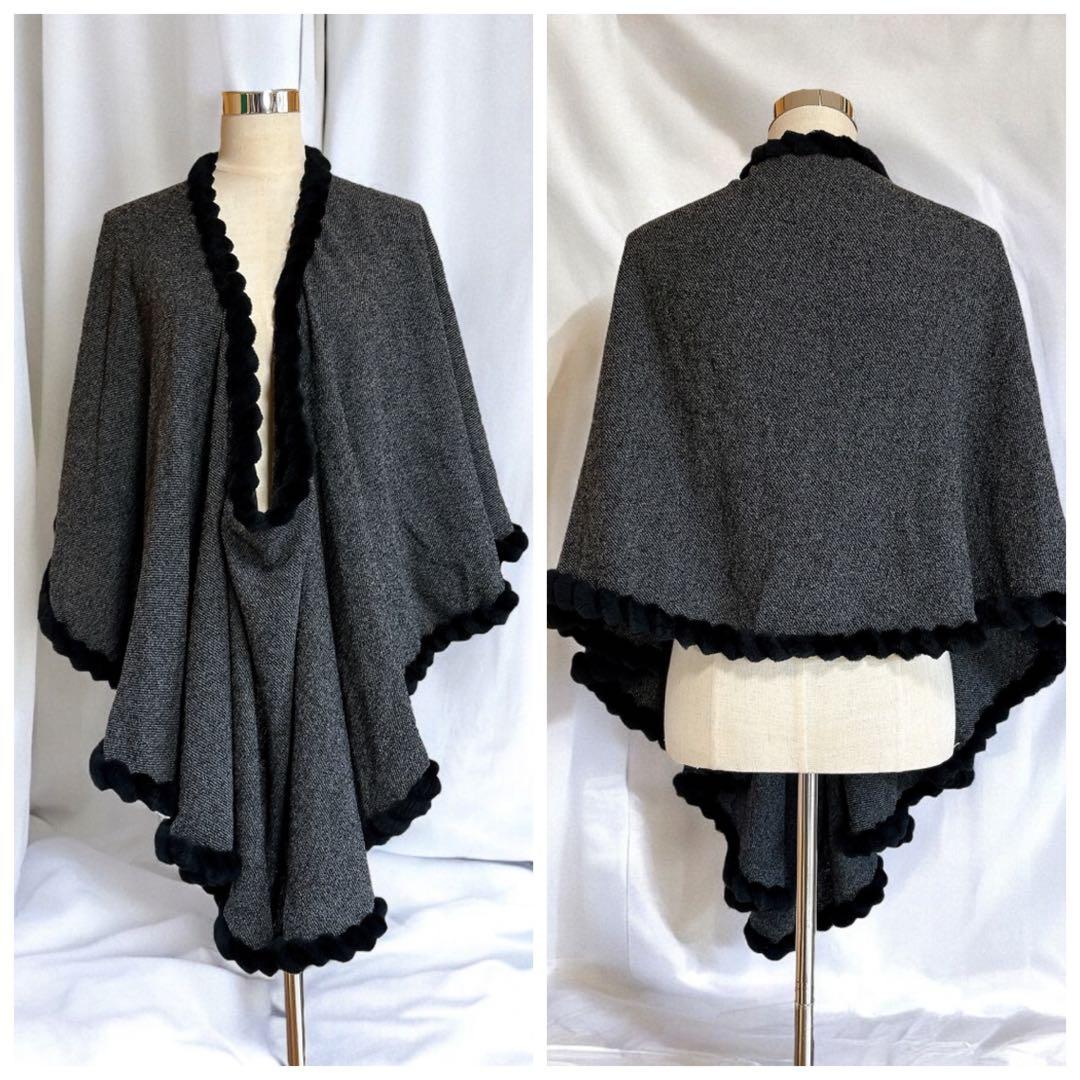 jun ashida ジュンアシダ ポンチョ リアルファー グレー系