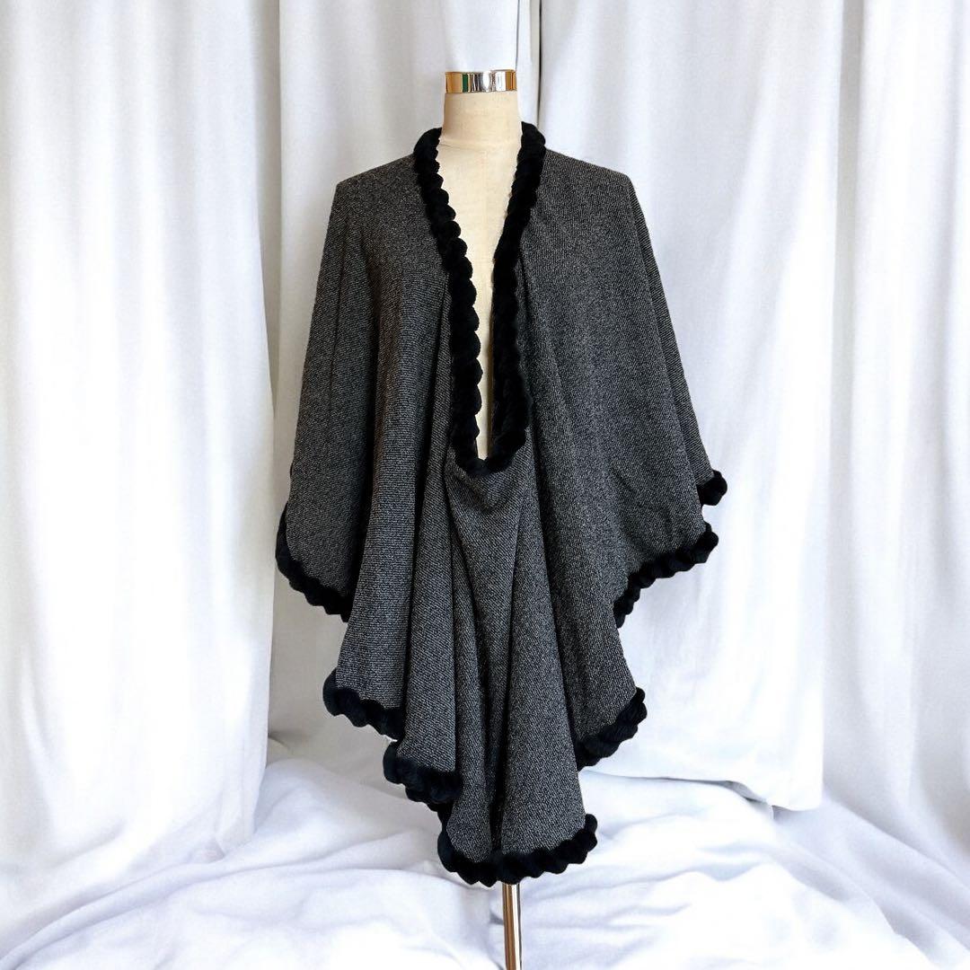 jun ashida ジュンアシダ ポンチョ リアルファー グレー系