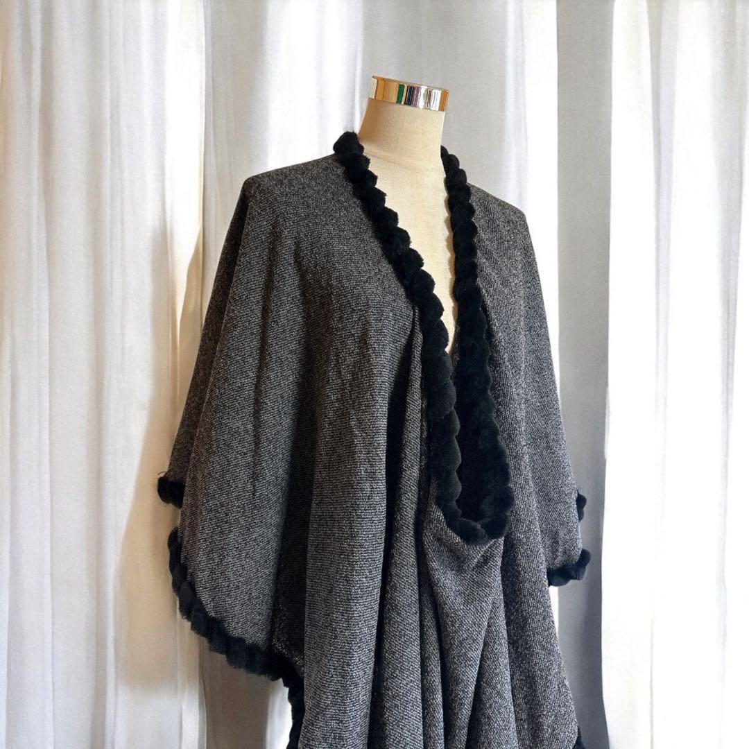 jun ashida ジュンアシダ ポンチョ リアルファー グレー系