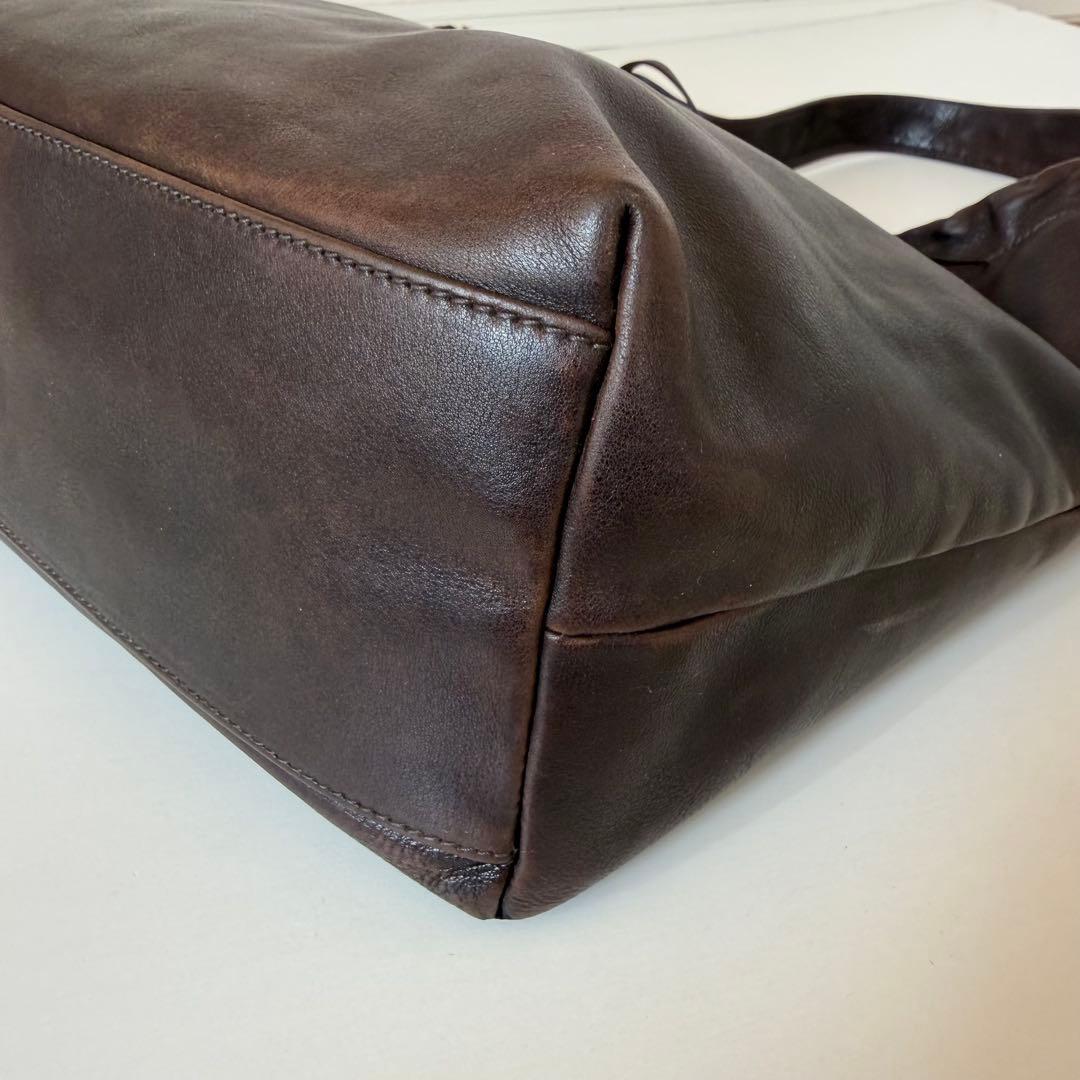 イルビゾンテ ショルダーバッグ リボン ギャザー ダークブラウン 本革