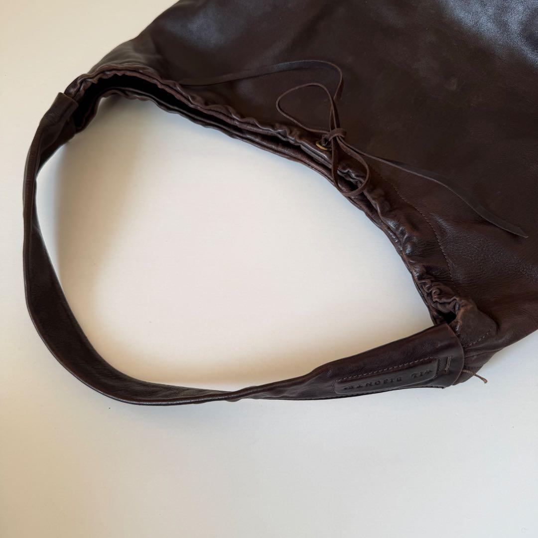 イルビゾンテ ショルダーバッグ リボン ギャザー ダークブラウン 本革