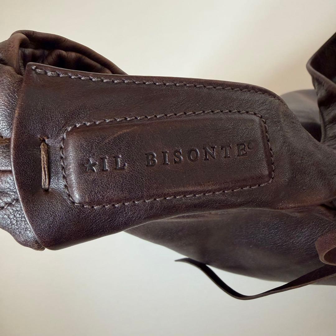 イルビゾンテ ショルダーバッグ リボン ギャザー ダークブラウン 本革