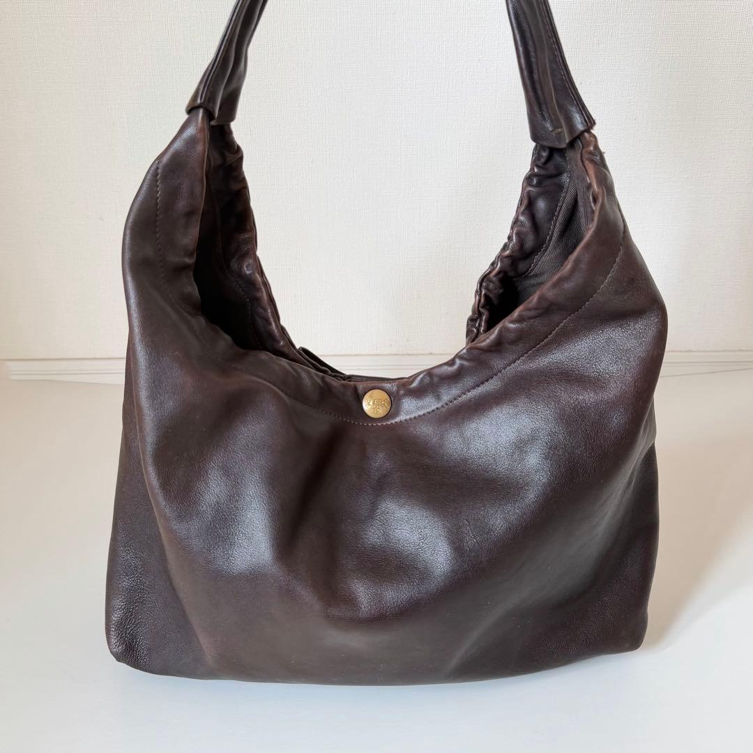 イルビゾンテ ショルダーバッグ リボン ギャザー ダークブラウン 本革