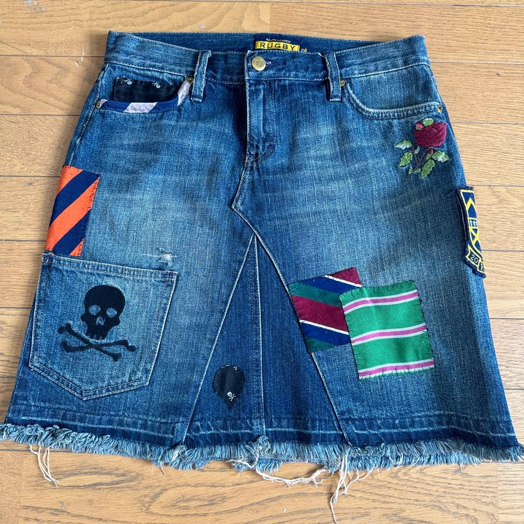 ラルフローレンラグビー RUGBY ワッペン刺繍 デニムスカート 26