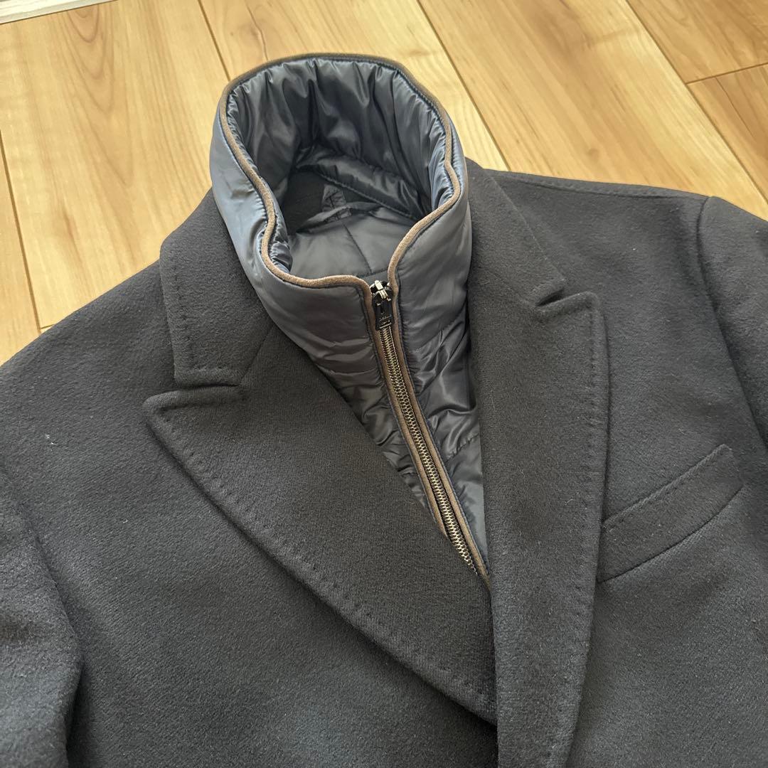 HERNO ライナー カシミヤ チェスターコート 42 ネイビー