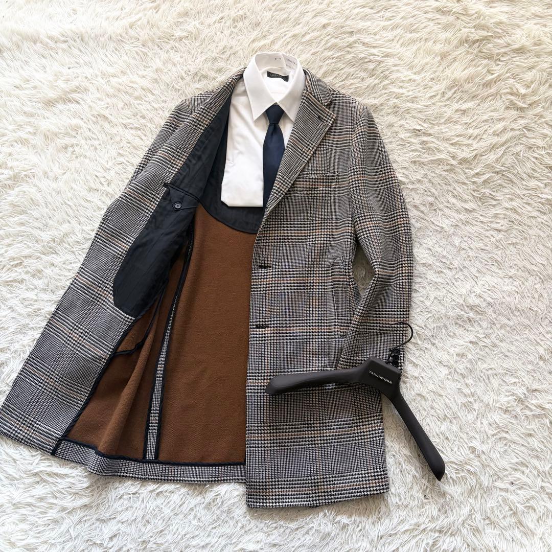 <極美品>TAGLIATORE 新ロゴ ツイード ウール チェスターコート 48