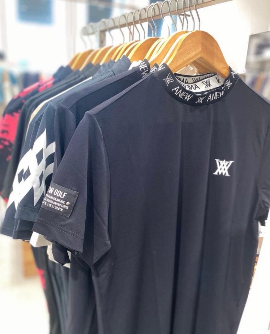 【希少】ANEWGOLFモックネックゴルフシャツ　Lサイズ　半袖　ブラック