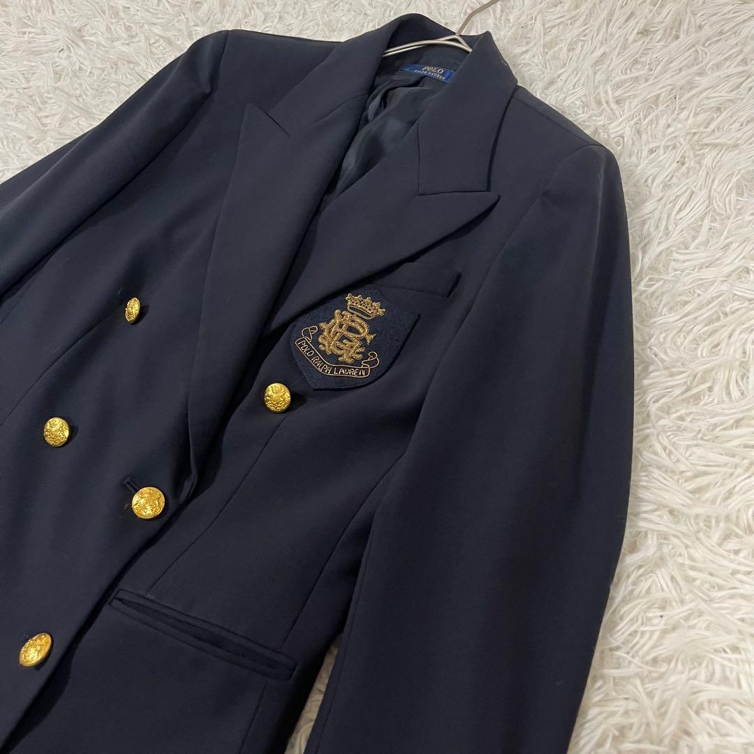 極美品❣️ポロ ラルフローレン 紺ブレ ダブル ワッペン 金ボタン ストレッチ