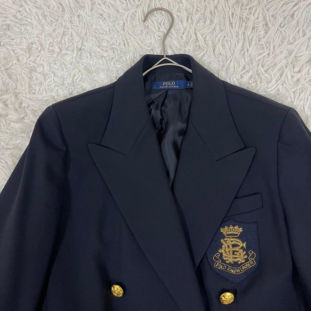 極美品❣️ポロ ラルフローレン 紺ブレ ダブル ワッペン 金ボタン ストレッチ