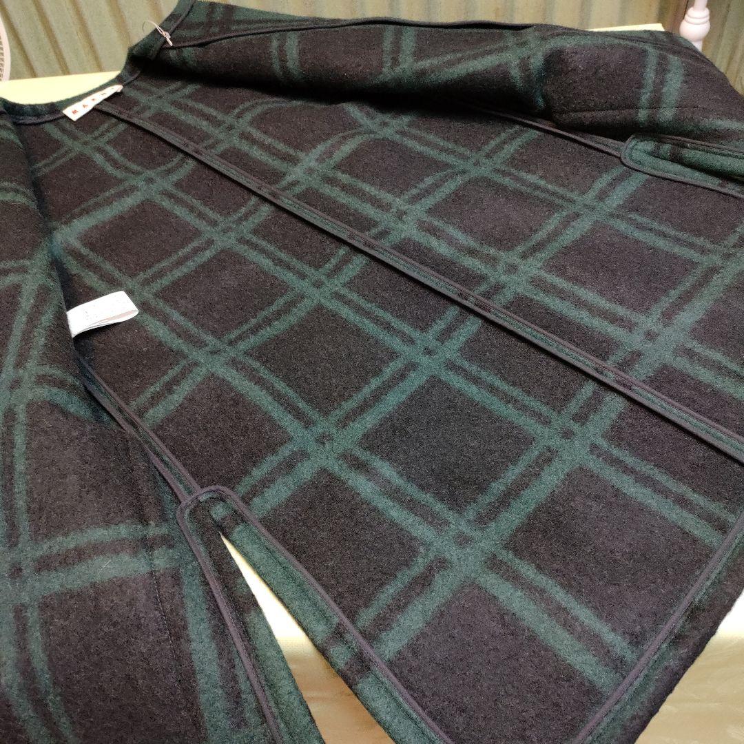 【１月特価】新品未使用　マルニ　 ロングコート　チェック　緑　２８万タグ付