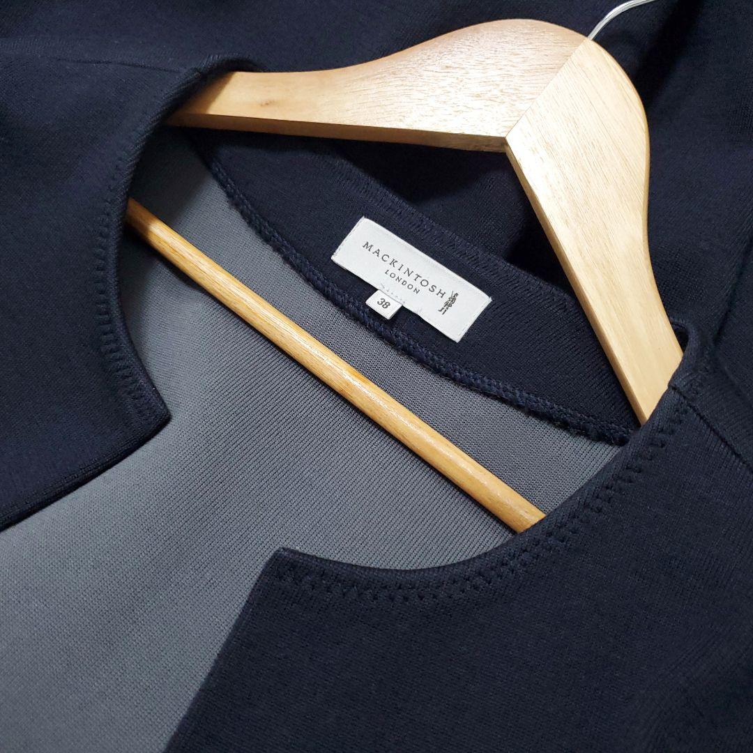 訳あり☆マッキントッシュ ダブルフェイス ウール ニット ロングコート ネイビー