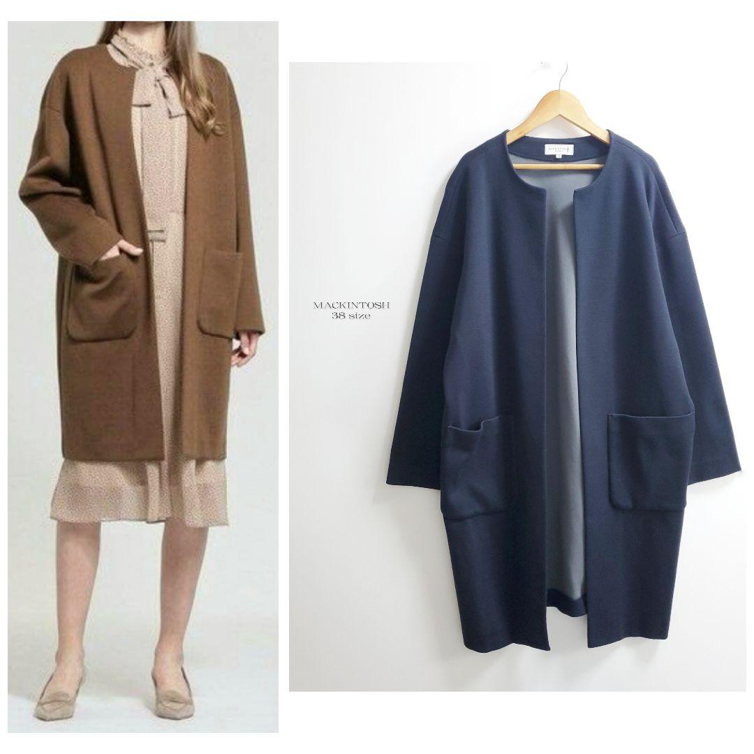訳あり☆マッキントッシュ ダブルフェイス ウール ニット ロングコート ネイビー