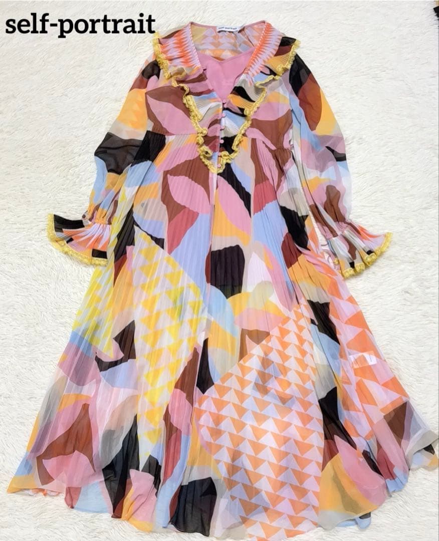 美品 セルフポートレイト 中条あやみ着用 マキシドレス プリーツ ラッフル 多色