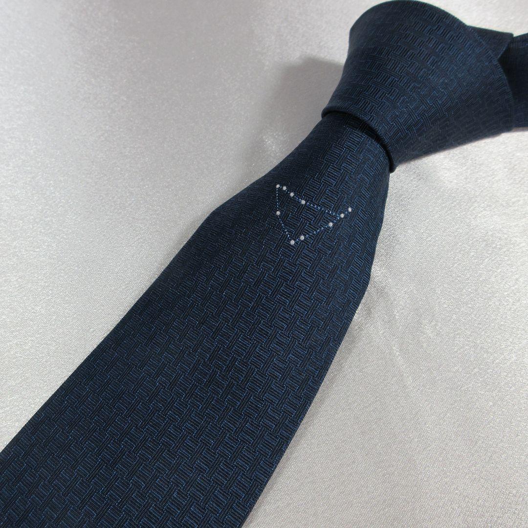 エルメス　H織り　ファソネ　星座　ネイビー　ネクタイ