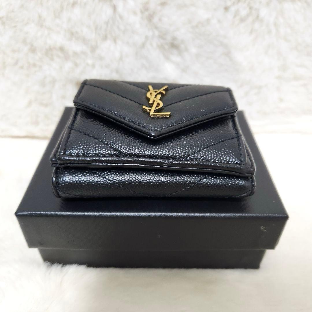 ✨極美品　付属品あり✨サンローラン　三つ折り　カサンドラ　ブラック　レザー　黒