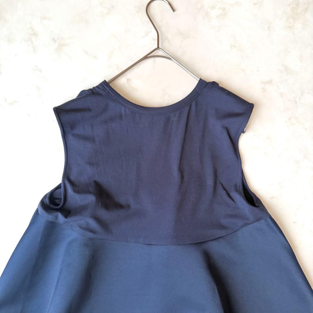 YOKO CHAN ヨーコチャン ヘムフレアノースリーブブラウス 38 紺