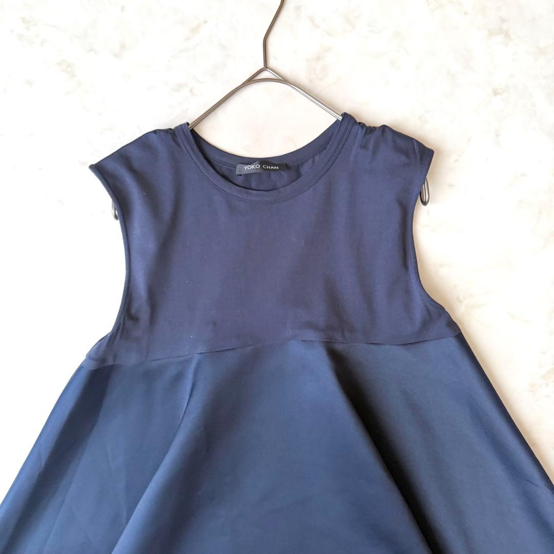 YOKO CHAN ヨーコチャン ヘムフレアノースリーブブラウス 38 紺