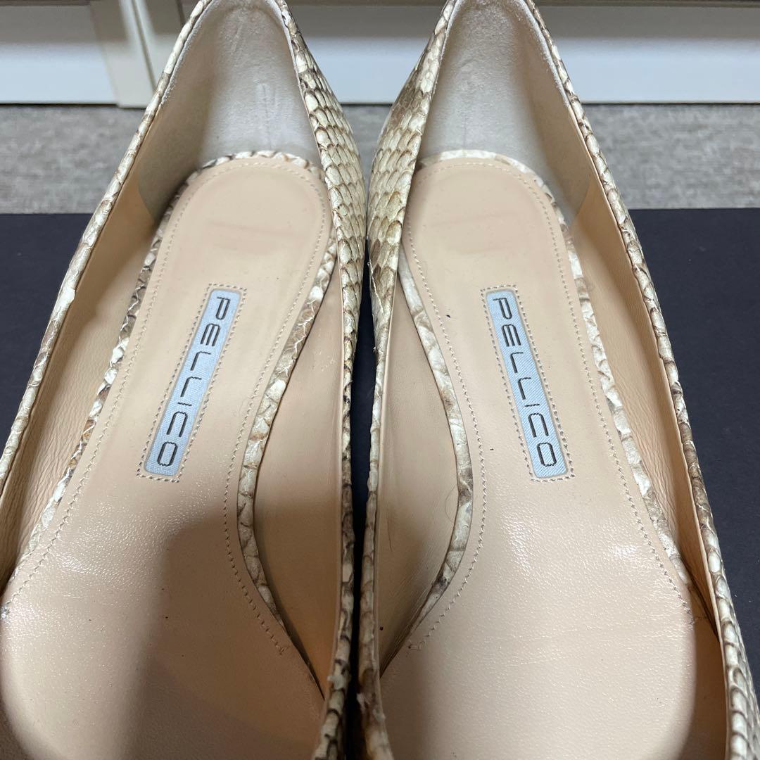 PELLICO ヘビ柄 ポインテッドトゥ フラットシューズ