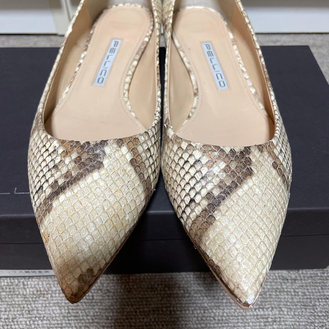 PELLICO ヘビ柄 ポインテッドトゥ フラットシューズ