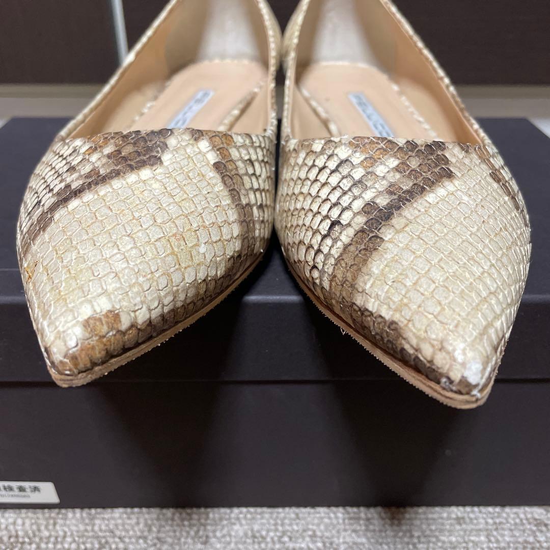 PELLICO ヘビ柄 ポインテッドトゥ フラットシューズ