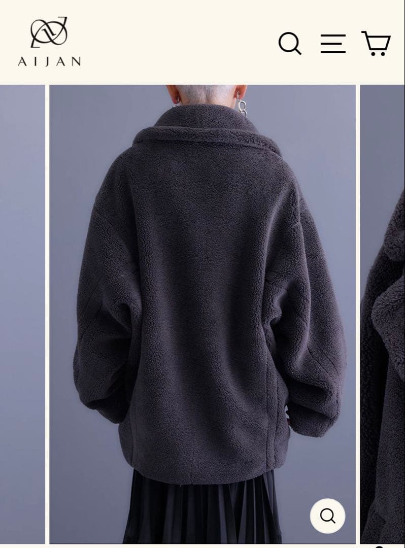 新品タグ付き、AIJAN テディベアボアミディコート チャコールグレー