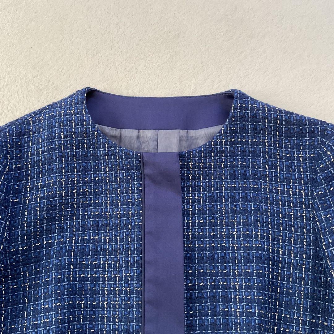 【美品】Max Mara ノーカラー ツィード ジャケット 白タグ シルク М