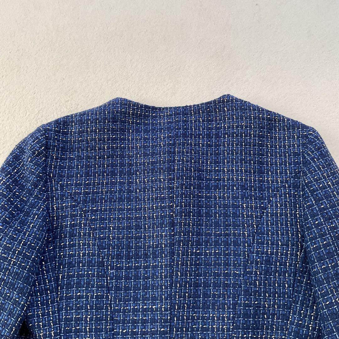 【美品】Max Mara ノーカラー ツィード ジャケット 白タグ シルク М