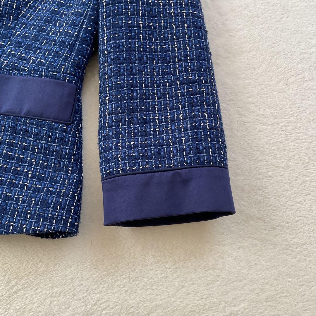 【美品】Max Mara ノーカラー ツィード ジャケット 白タグ シルク М