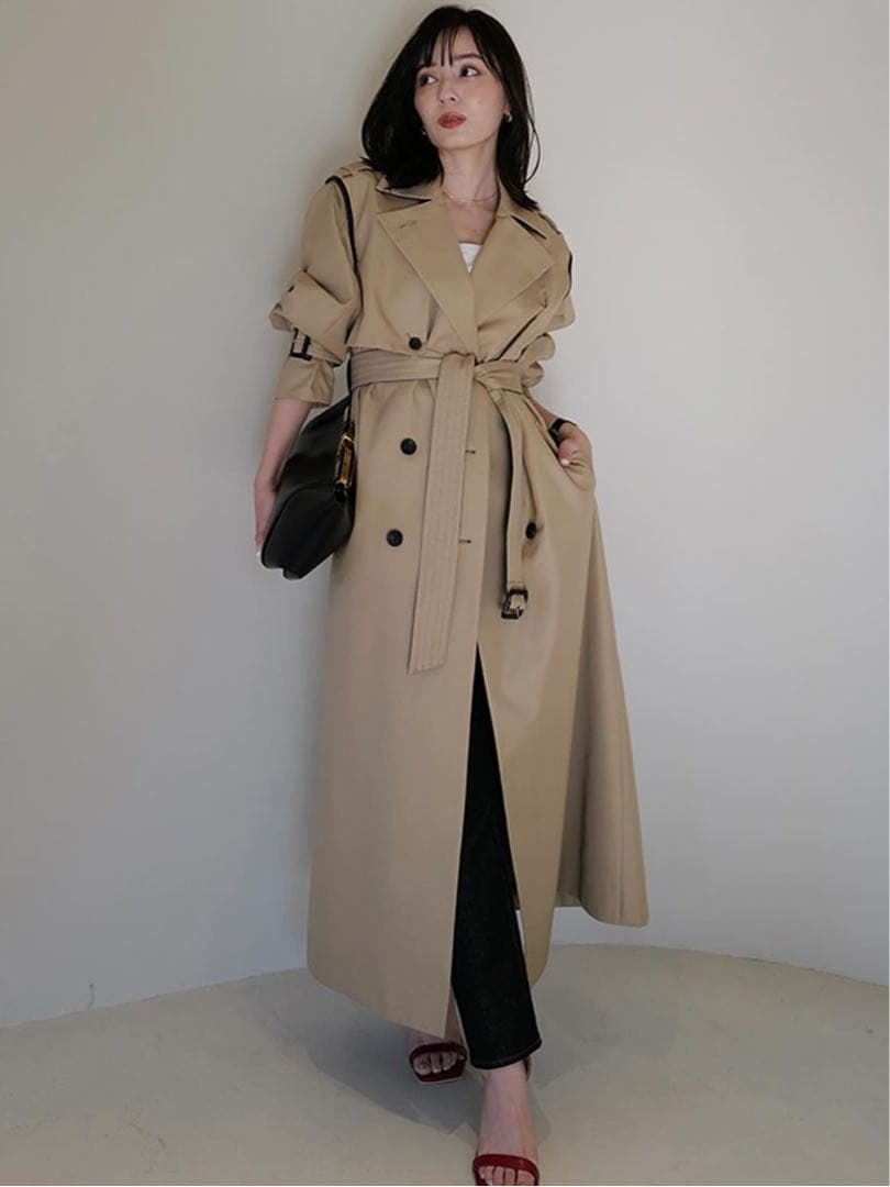 anuans ヴィーガンレザートリム2wayトレンチコート