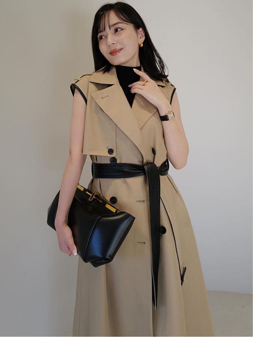 anuans ヴィーガンレザートリム2wayトレンチコート