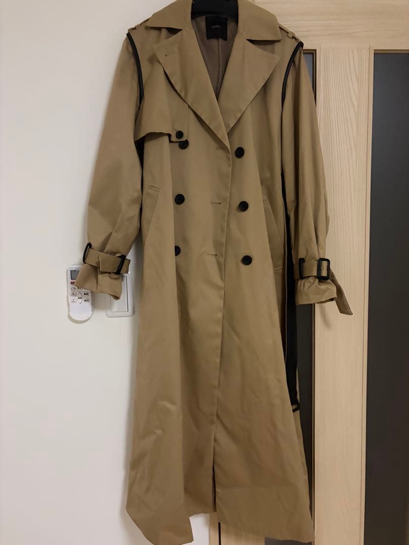 anuans ヴィーガンレザートリム2wayトレンチコート