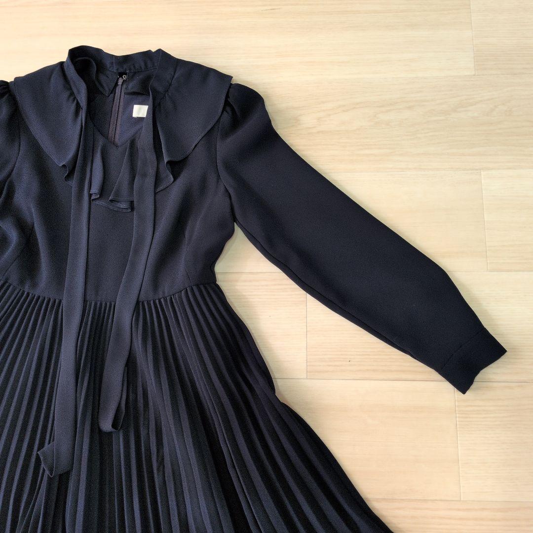 セルフォード ボウタイプリーツ ワンピース リボン 2WAY 襟 マキシ丈 36