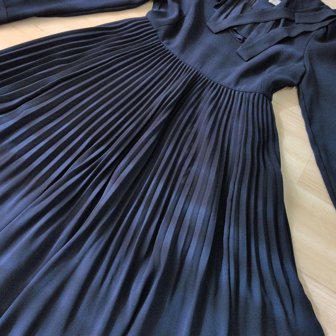 セルフォード ボウタイプリーツ ワンピース リボン 2WAY 襟 マキシ丈 36