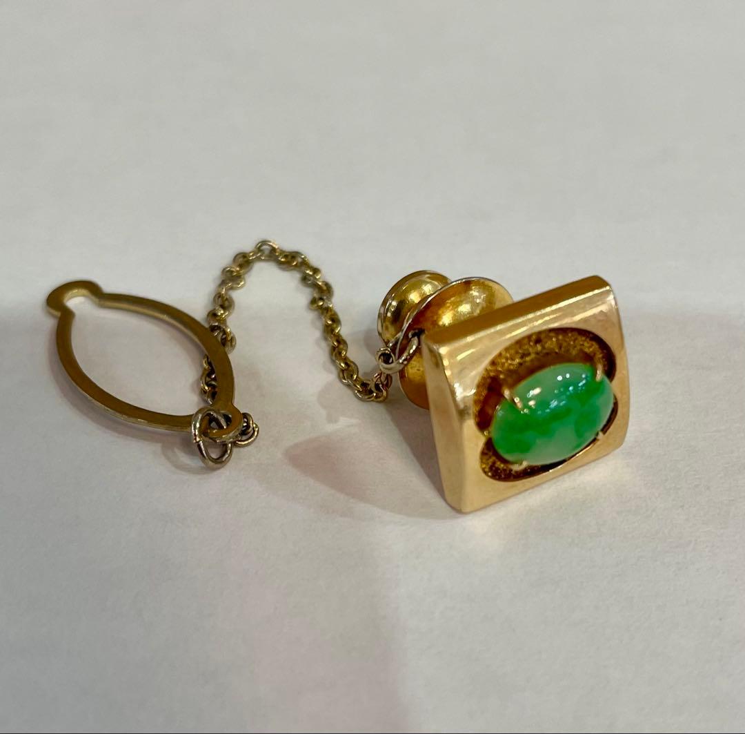 K18 刻印 翡翠 天然石 カフス 重量4.1㌘ アクセサリー ネクタイピン