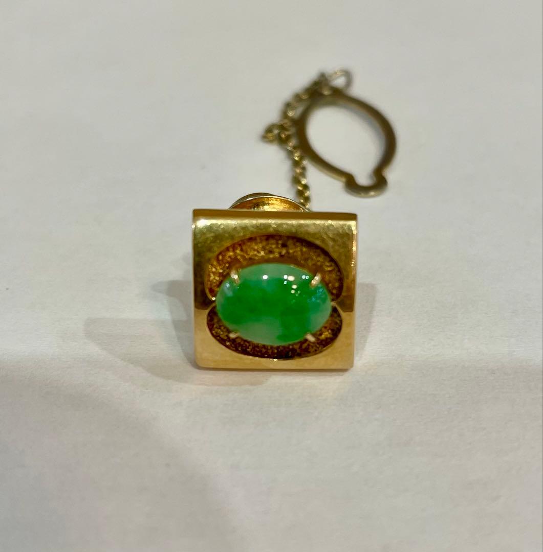 K18 刻印 翡翠 天然石 カフス 重量4.1㌘ アクセサリー ネクタイピン