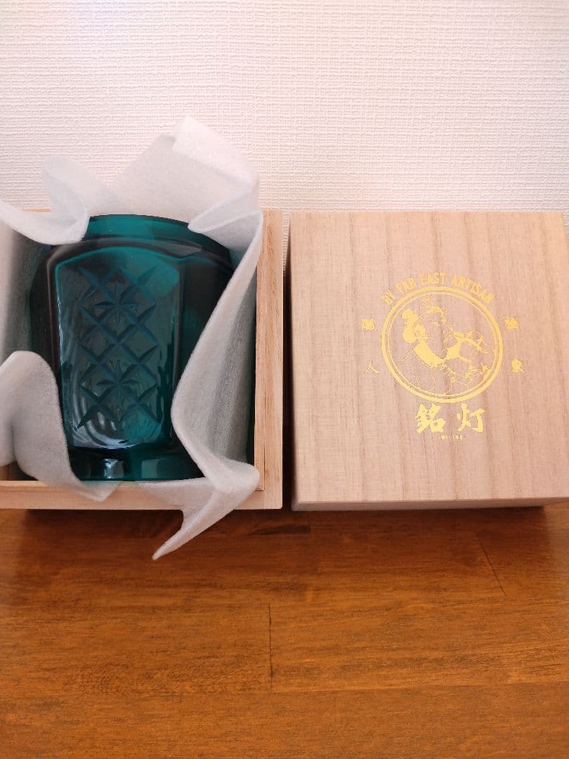 【廃盤品】KIRIKO Globe 星矢来3面 グリーン　江戸切子　銘灯