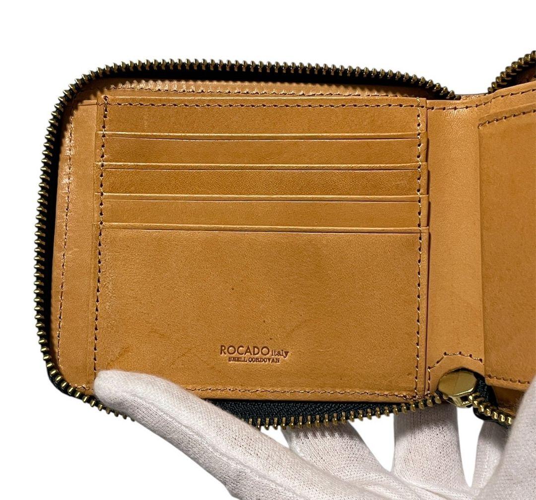新品 ROCADO ロカド シェルコードバン 二つ折り財布 馬革 ダークグリーン