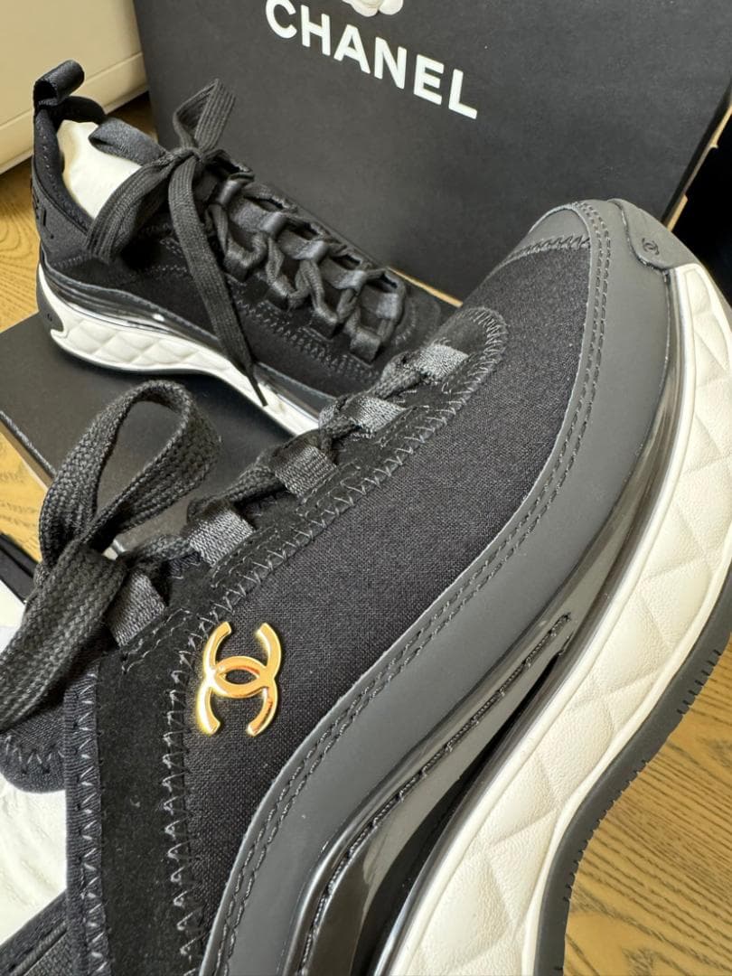 極美品✨シャネル レースアップスニーカー ココマーク ロゴ 38
