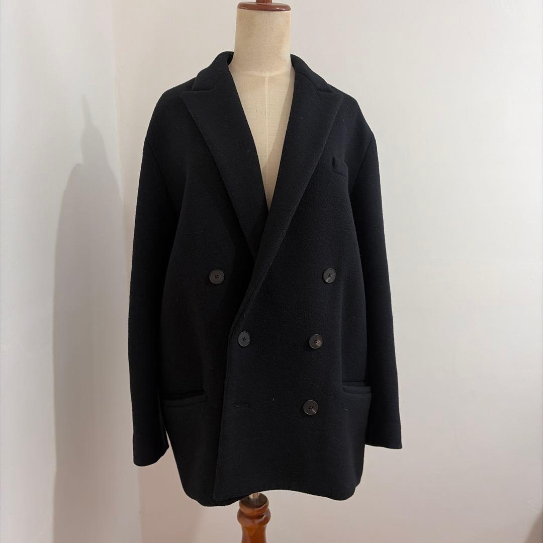 ATON 黒 ダブルブレスト チェスターコート