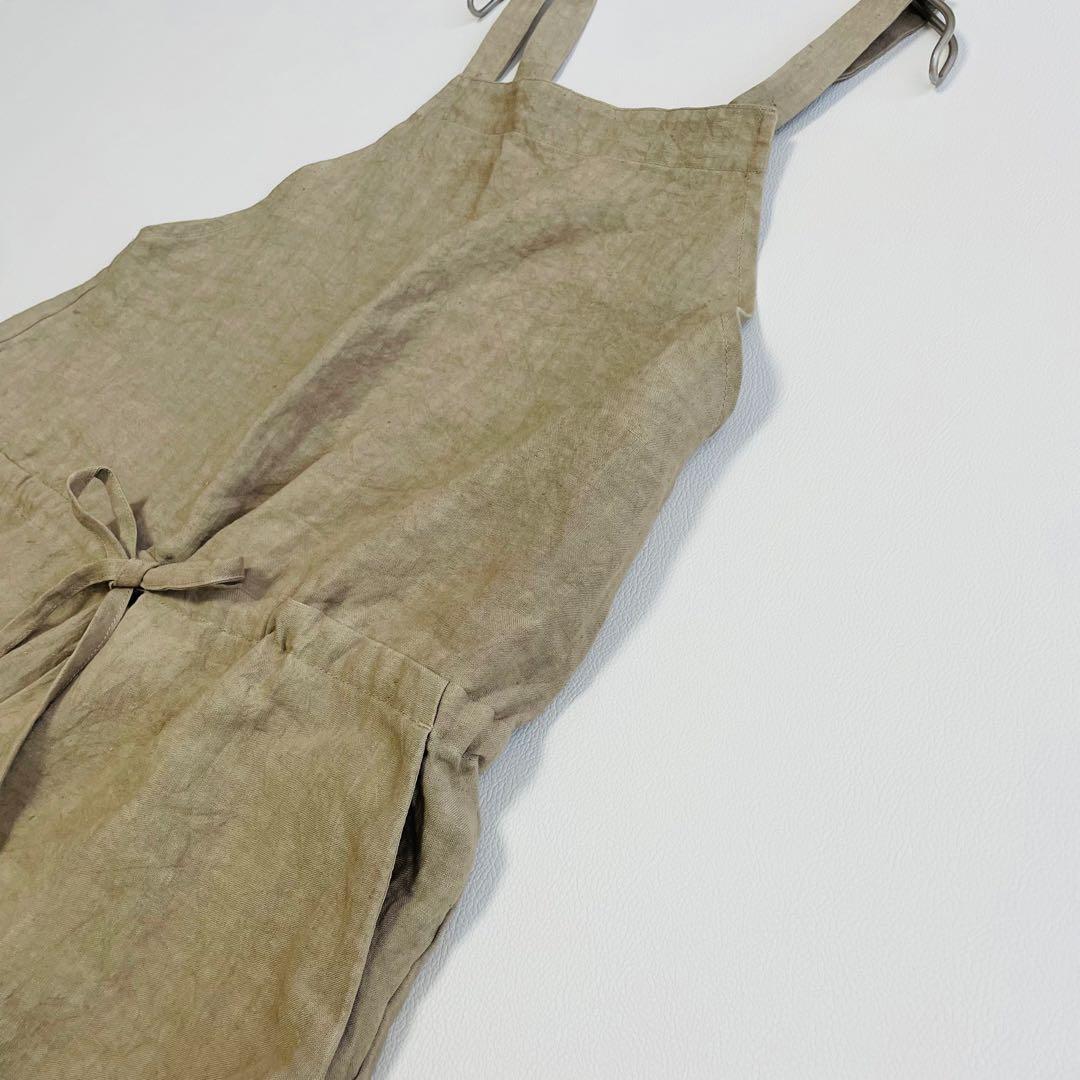 6010【美品】かぐれ　オールインワン　つなぎ　リネン　麻　ベージュ　ナチュラル