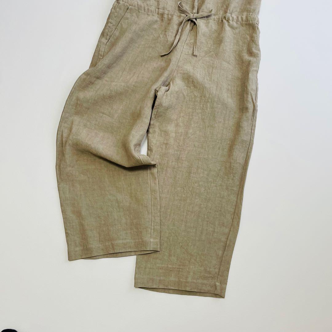 6010【美品】かぐれ　オールインワン　つなぎ　リネン　麻　ベージュ　ナチュラル