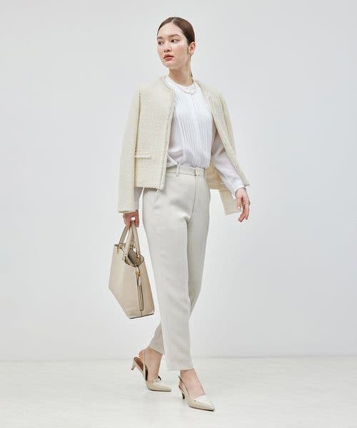 2024ROPE ミックスツイードノーカラージャケット