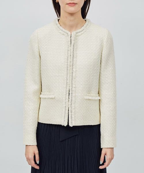 2024ROPE ミックスツイードノーカラージャケット