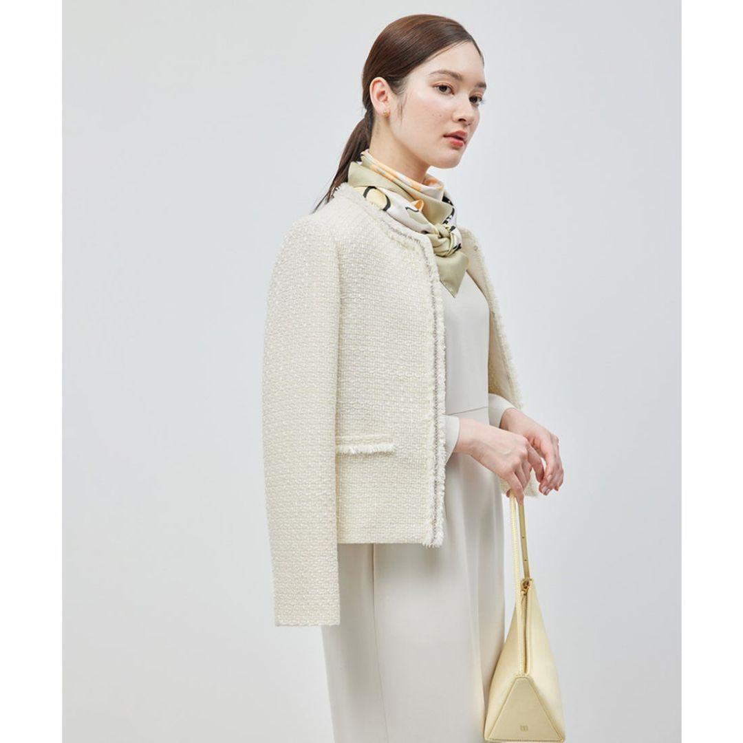 2024ROPE ミックスツイードノーカラージャケット