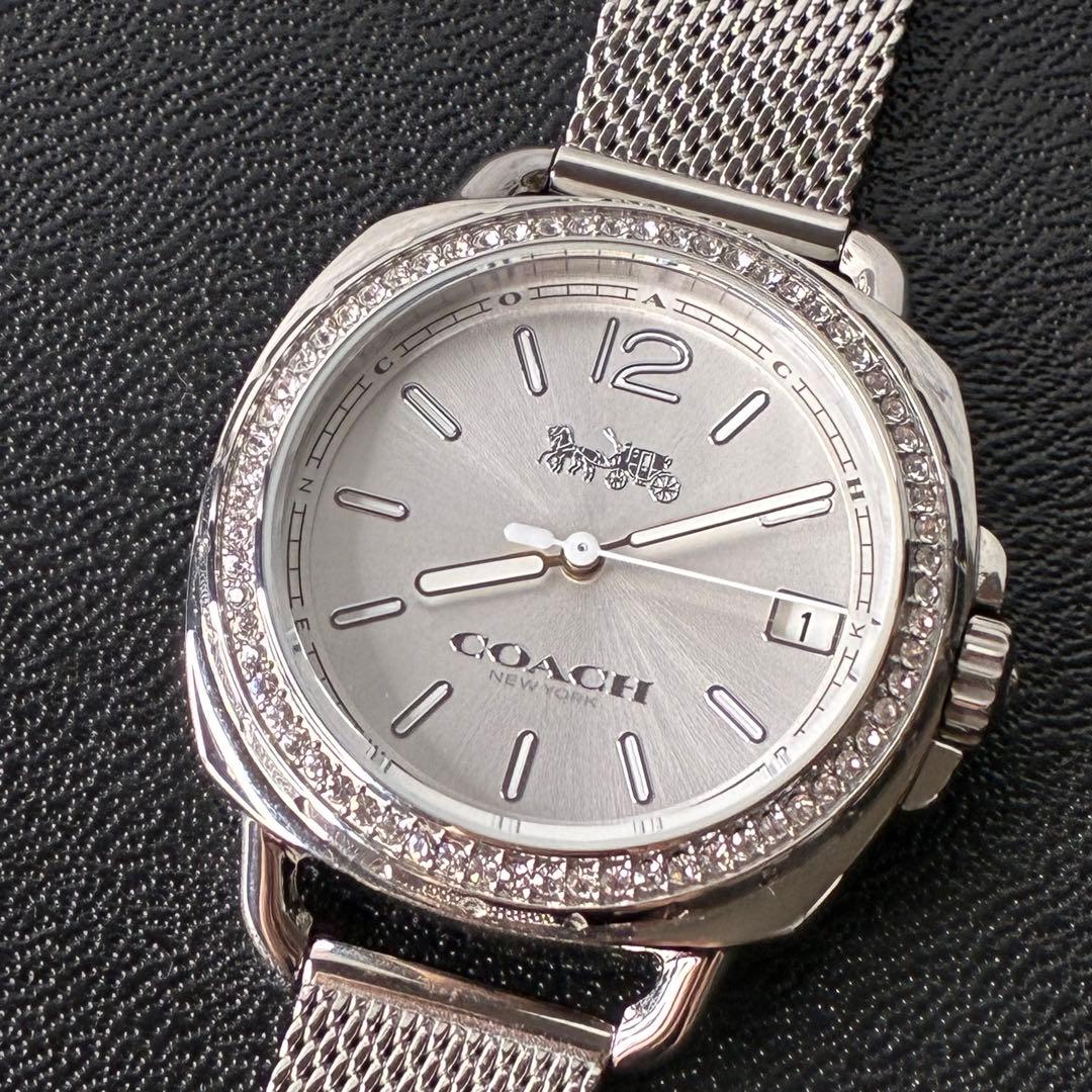 【未使用品級】COACH 腕時計 ラインストーン シルバー メッシュベルト