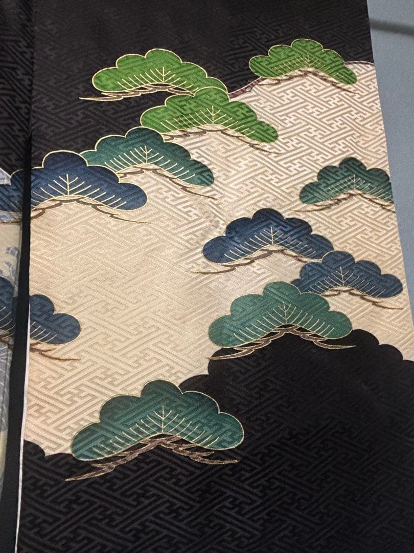 正絹　お宮参り.七五三　黒地 松に鷹兜